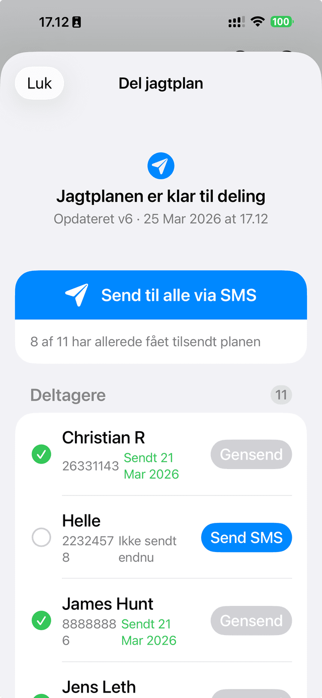 Del jagtplan til deltagerne